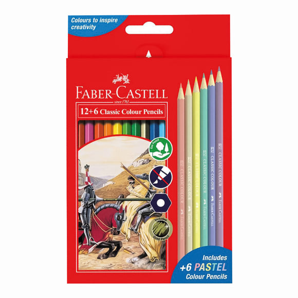 Faber-Castell 12 Classic + 6 Pastel Colours